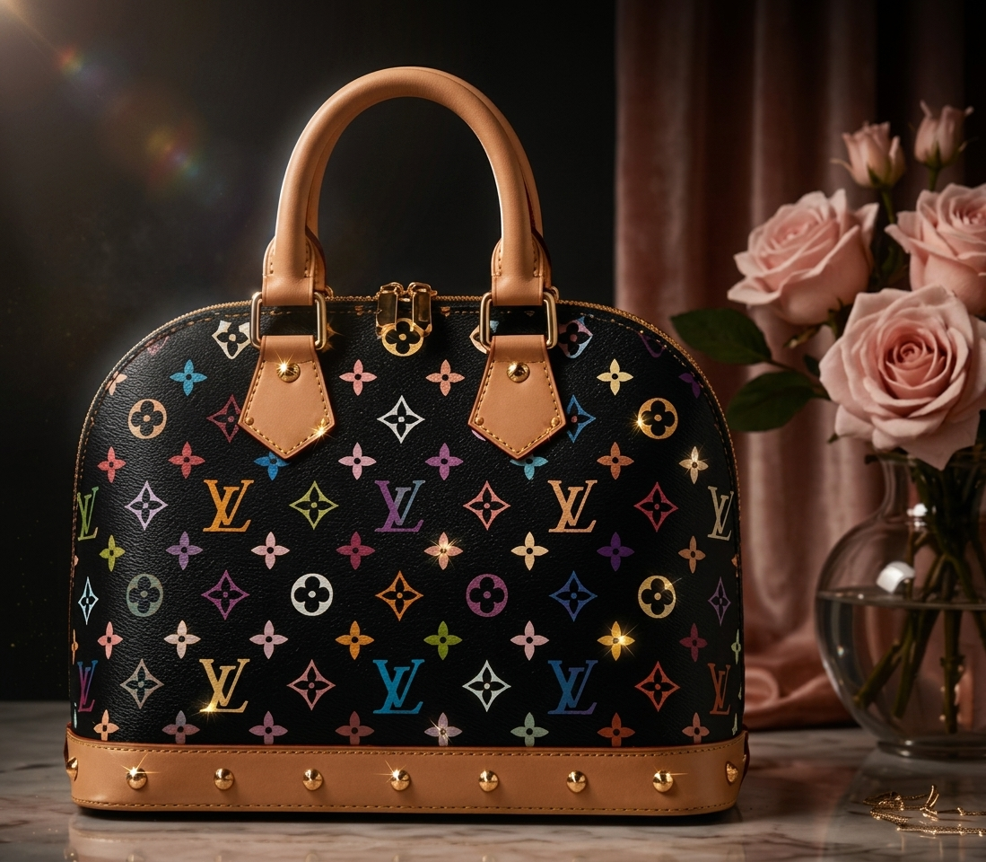 Authenticated luxury designer handbag with rose-gold chain on dark marble surface — Lux D'Oré atelier