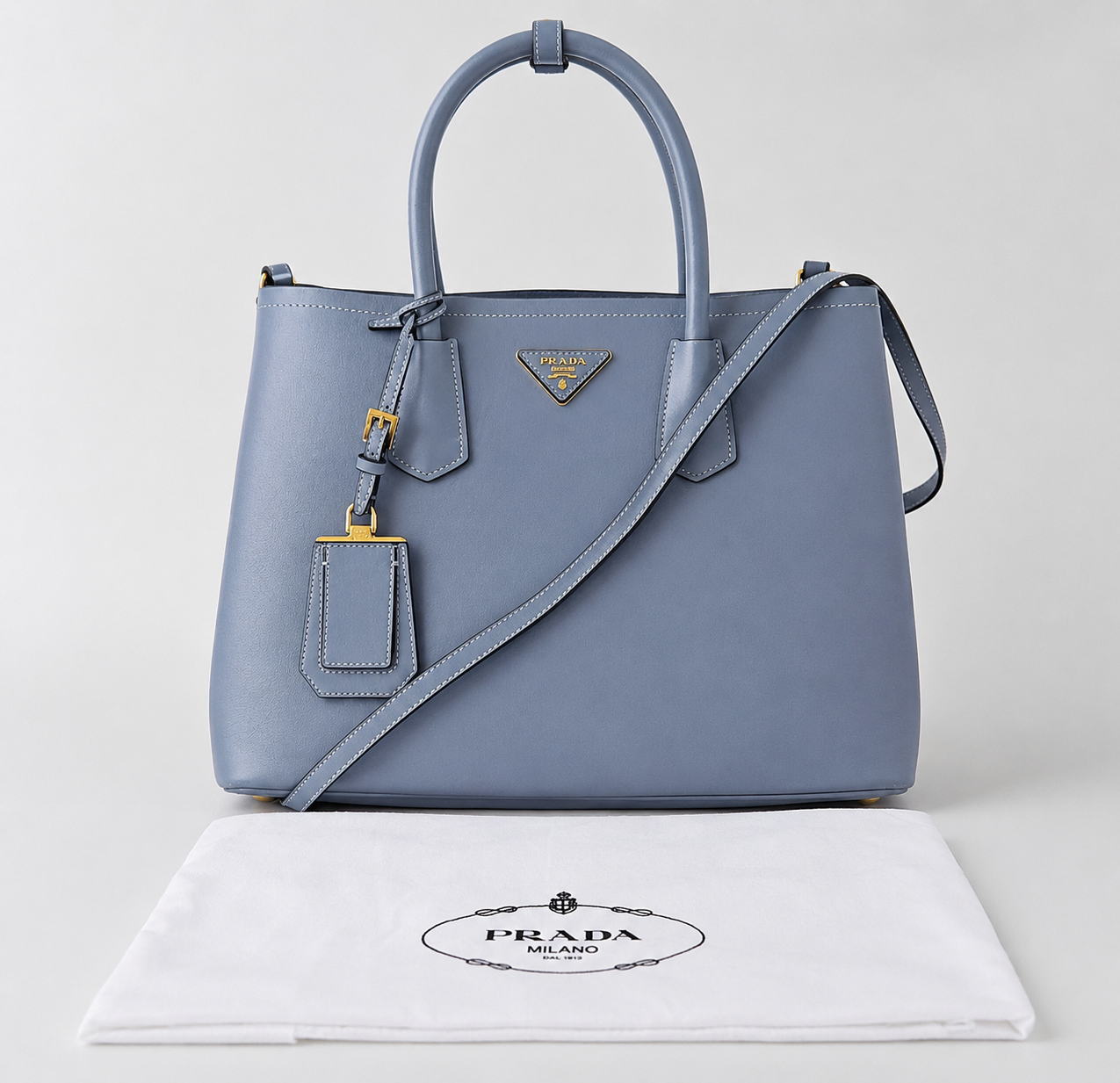 Prada Blue Soft Calfskin Double Tote – Collector's Edition in Blue Soft Calfskin Leather, Gold-Tone Hardware